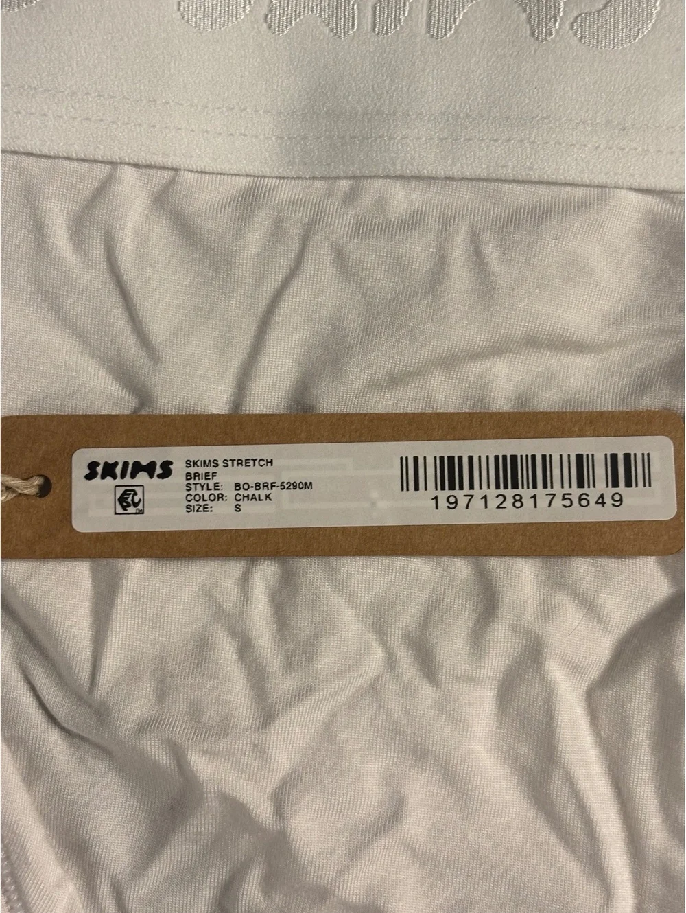 SKIMS Mens Stretch Brief Underwear S Chalk White Modal Logo Waistband NWT